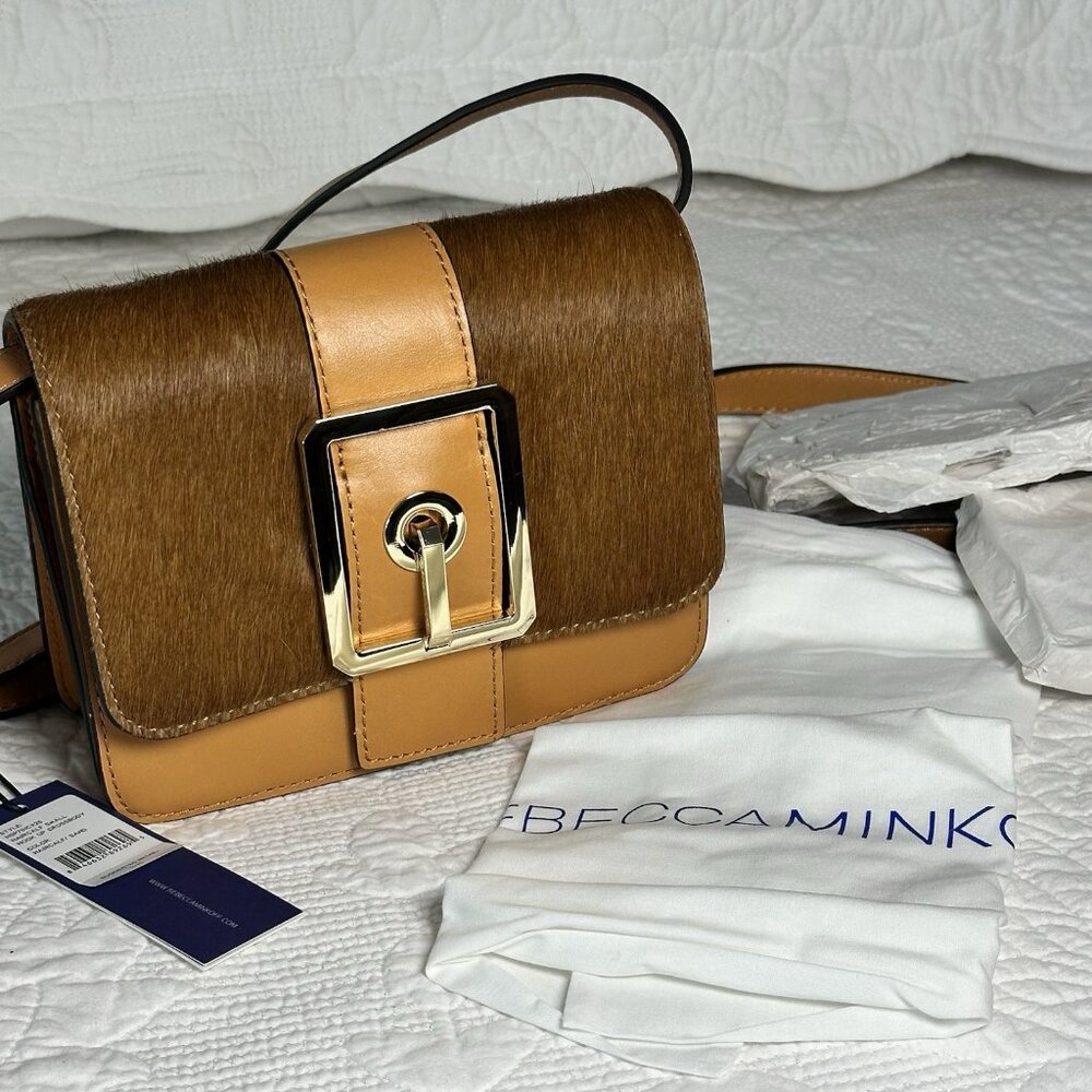 Rebecca Minkoff Small Sand/Tan Leather Calf Hair Crossbody Purse Cutch Bag NWT